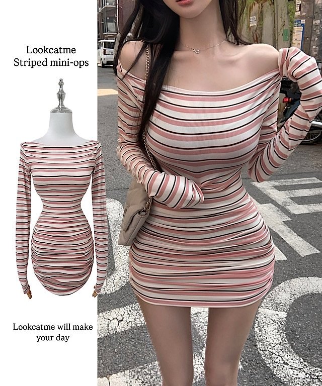 Photo by 룩캣미ㅣ징니🐈 on April 18, 2025. May be an image of 1 person, dress and text that says 'A E Lookcatme Striped mini-ops Lookcatme Lookcatmewillmake will make yourday your day'.