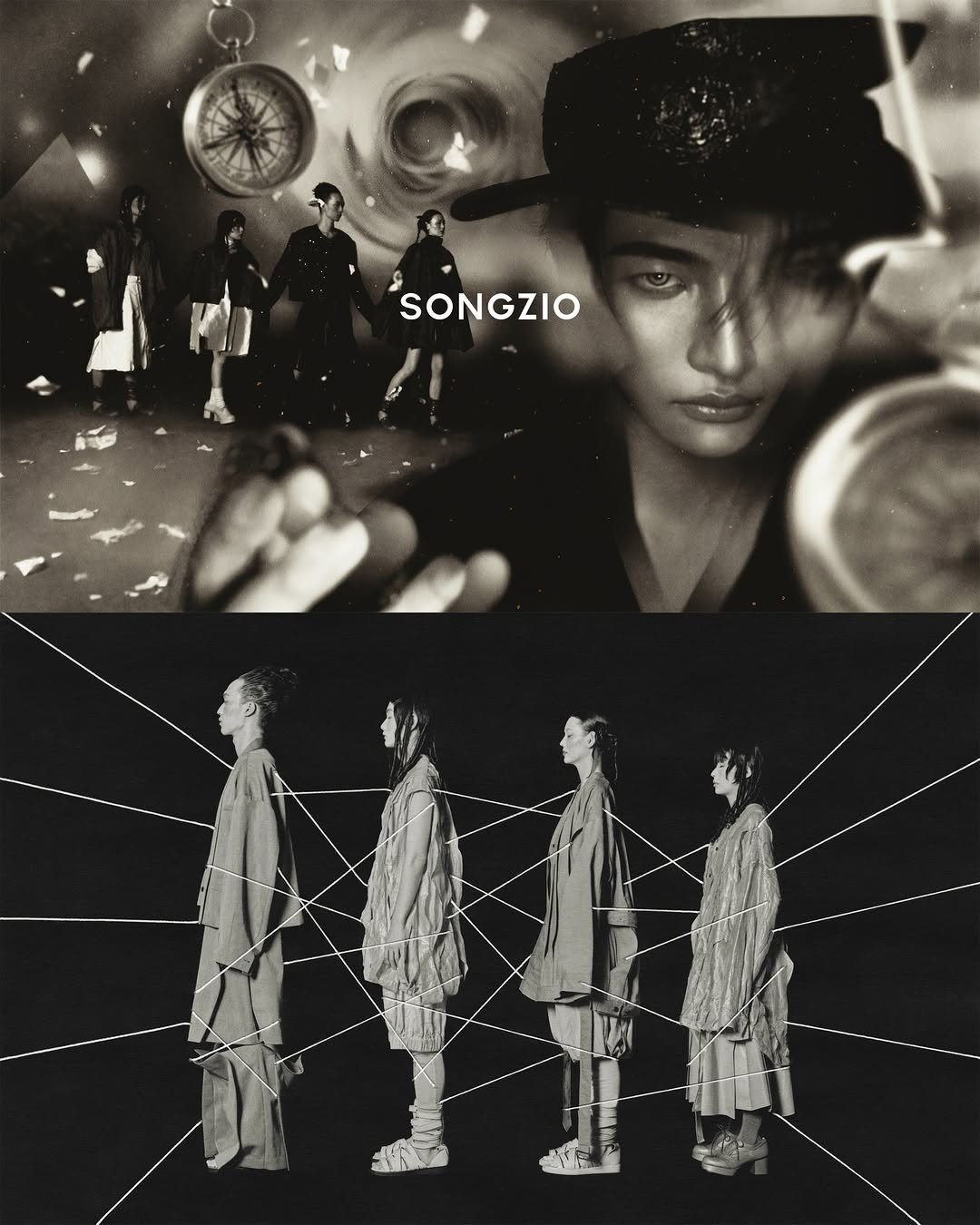 Photo by SEONGHWA on January 18, 2026. May be a black-and-white image of overcoat, duffle coat, poster and text that says 'SONGZIO SONGZIO'.