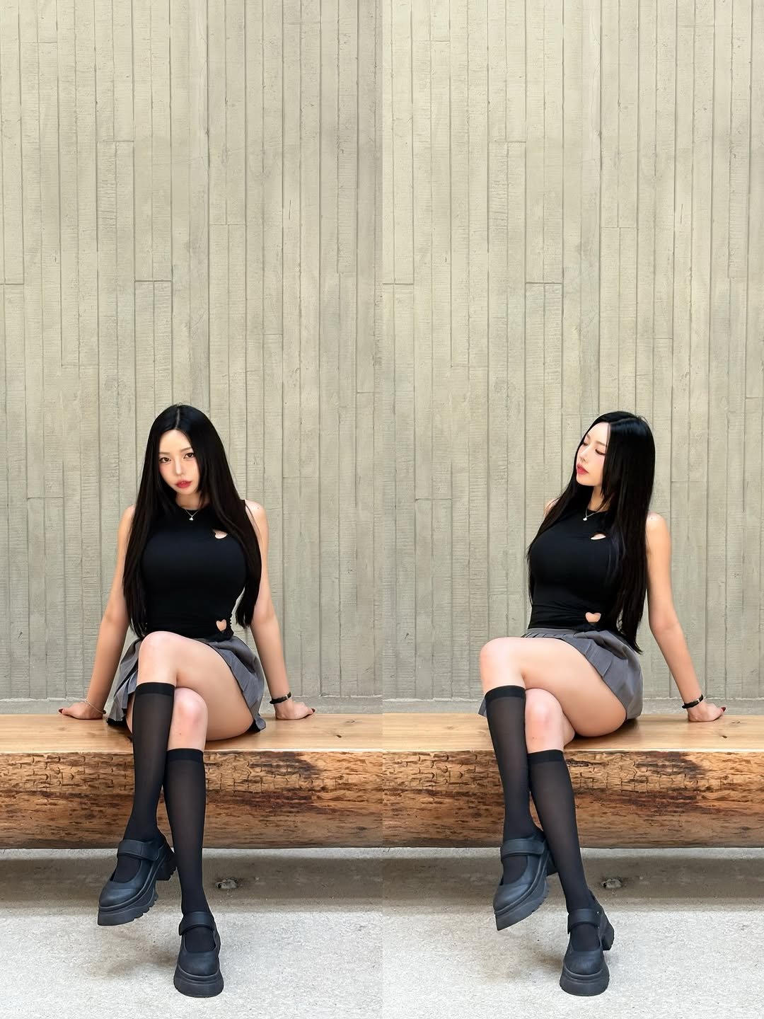 Photo by 동그란 Donggeuran ドングラン 圓圓 on August 03, 2025. May be an image of 2 people, miniskirt and text.