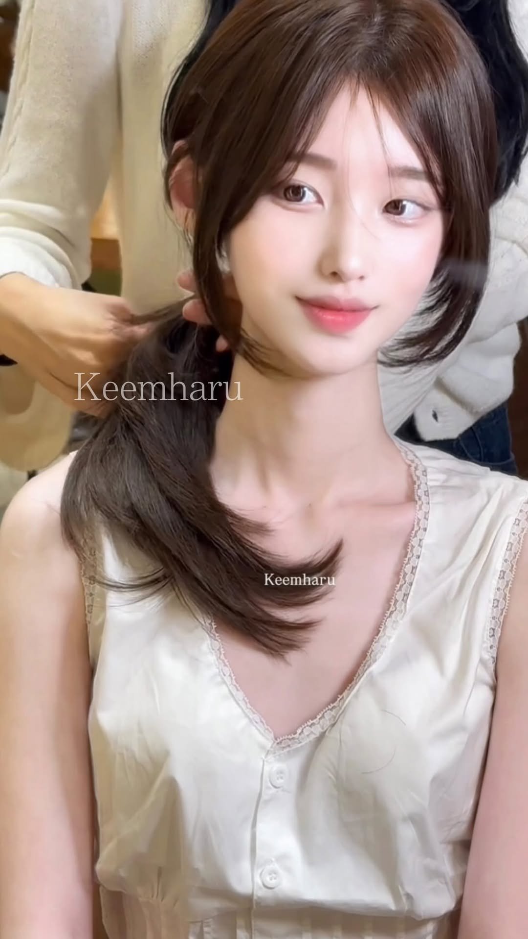 keemharu 게시물 이미지: 미디움 레이어드 & milk brown ⚜️#요닝김하루
긴 기장에서 미디움으로...