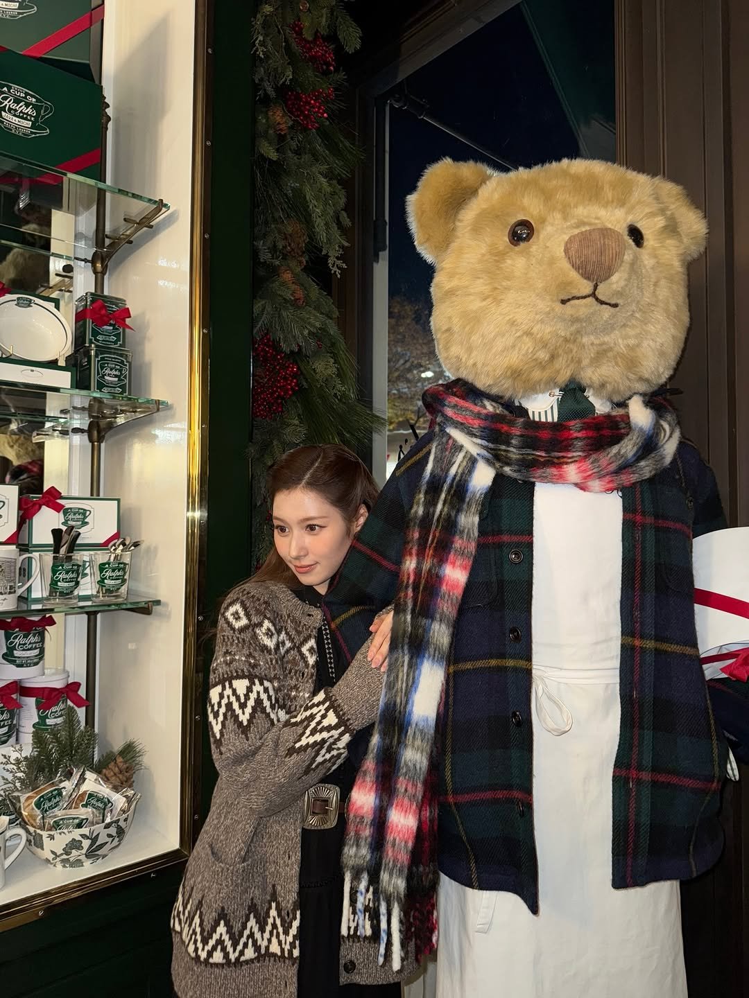 Photo shared by 사나 𝚂𝚊𝚗𝚊 on December 29, 2025 tagging @ralphlauren, @poloralphlauren, and @ralphscoffee. May be an image of bear, display case, snowman and text.
