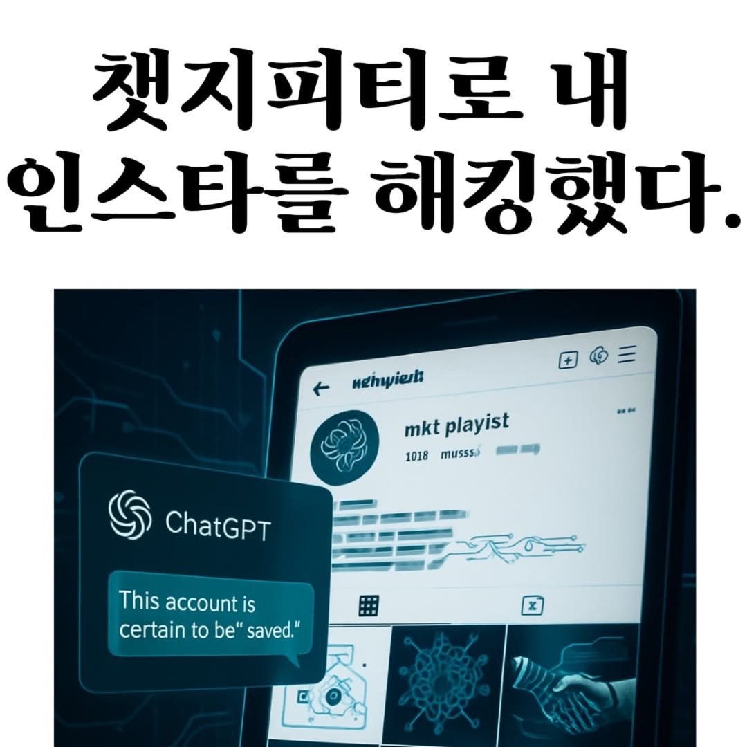Photo by 마플리 | 마케팅•인사이트•커리어•생산성 on June 23, 2025. May be an image of text that says '채지피티로 내 인스타를 해킹했다. nehwiesh mkt playist 1018 musssa 一· S ChatGPT This account Thisaccountis is certain to be" saved."'.