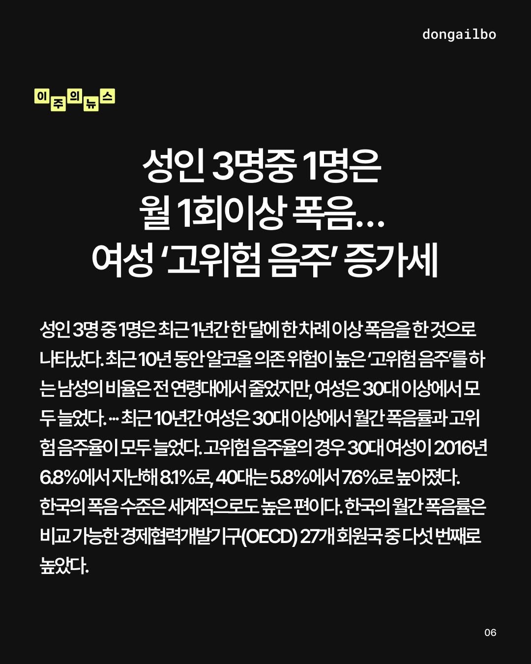 morethan.look 게시물 이미지: 성인 3명 중 1명은 최근 1년간 한 달에 한 차례 이상 폭음을 한 것으로...