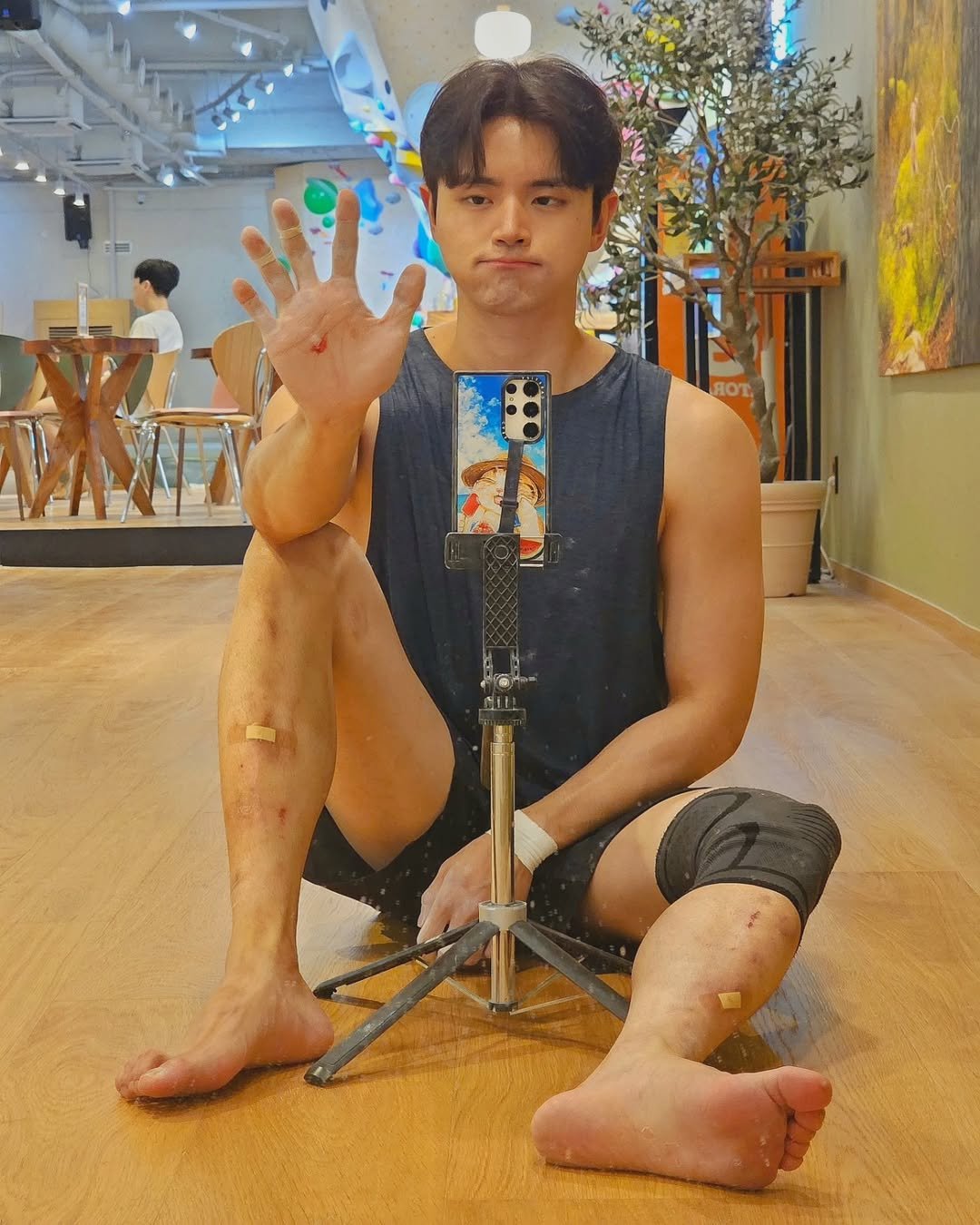 Photo shared by 𝗝𝗮𝗲𝗦𝘂𝗻𝗴_𝗛𝘆𝘂𝗻 on May 08, 2025 tagging @theclimb_nonhyeon. May be an image of 1 person, bandage and text.