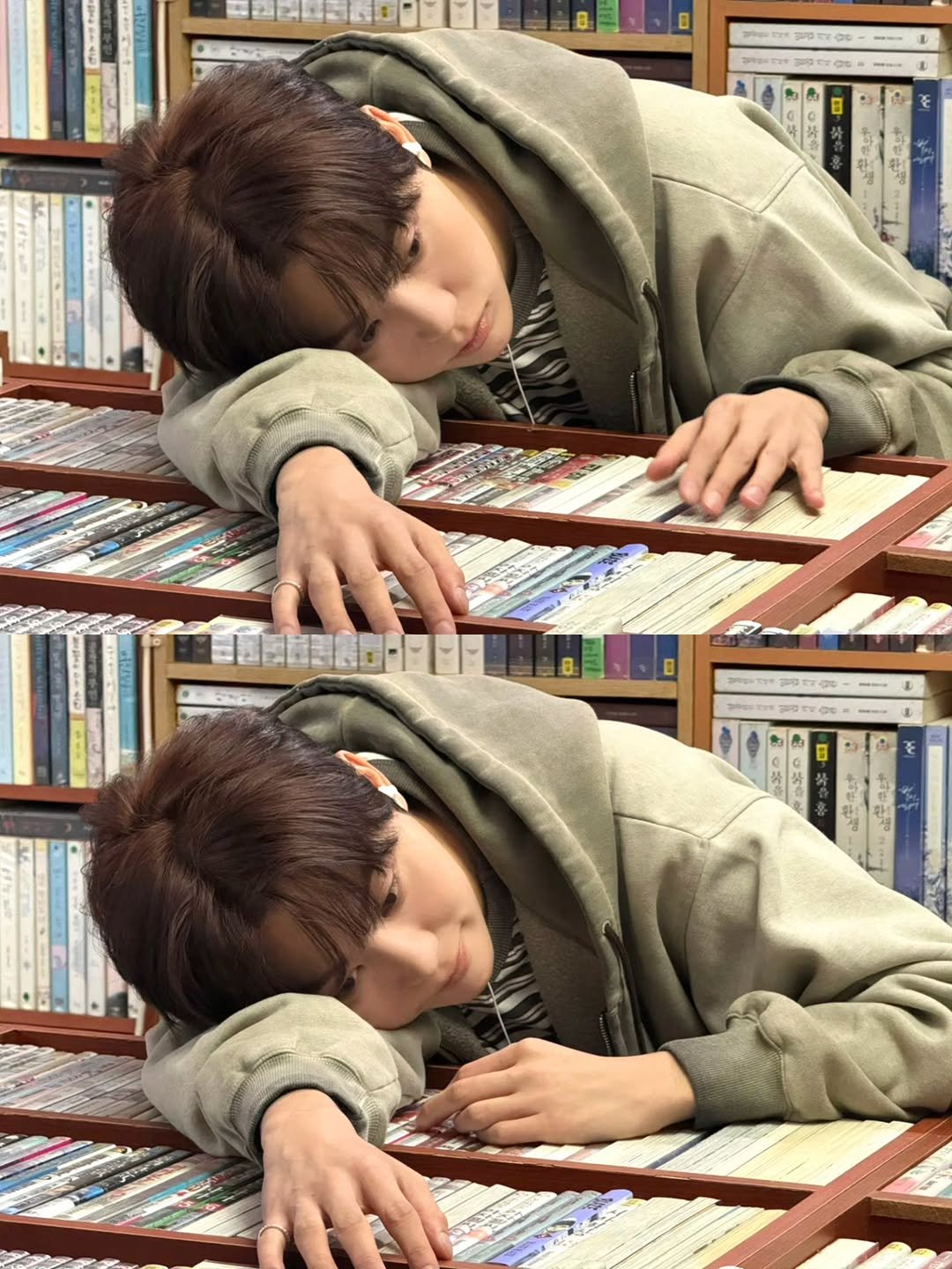 Photo by 승관 SEUNGKWAN on December 20, 2025. May be an image of one or more people, bangs, people studying, people sleeping, book and text.