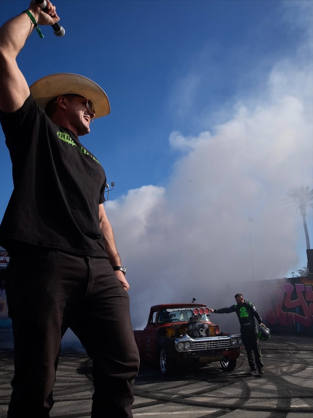 Photo shared by Hoonigan Industries on November 08, 2025 tagging @mister_zachary, @bcc_zach, and @burnoutwars. May be an image of racing vehicles and text.